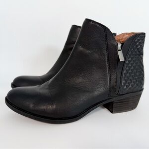 Lucky Brand Basel Ankle Booties in Black Diamond Leather Women’s Size 8.5